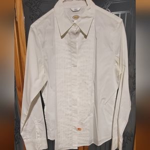 Vintage Talbots White Stretch Button Down Shirt with Tuxedo Detail 